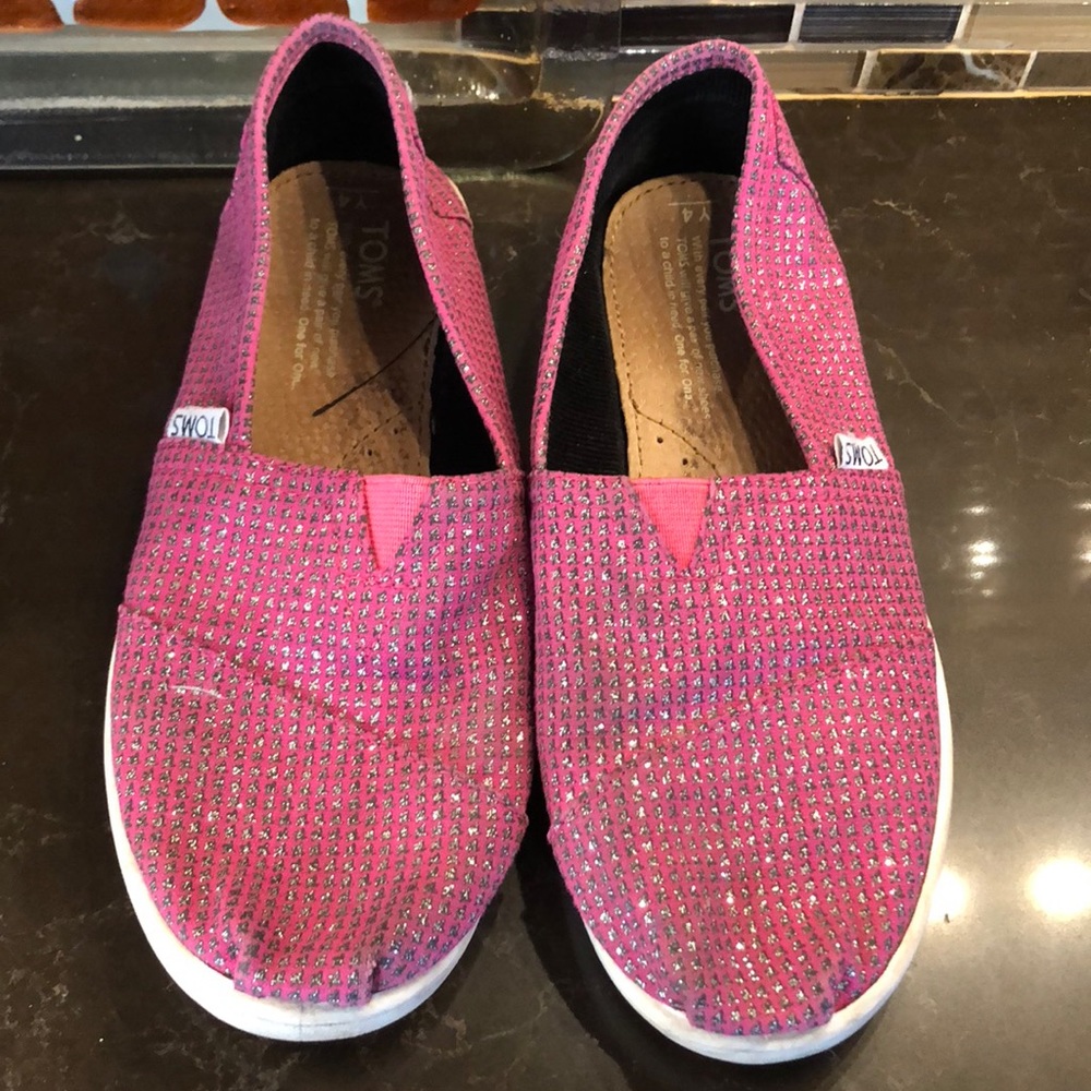 Toms hot pink silver flats